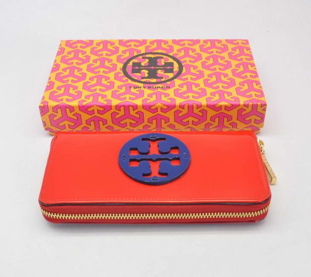 Tory Burch Patent Leather Zip Around Wallet Red